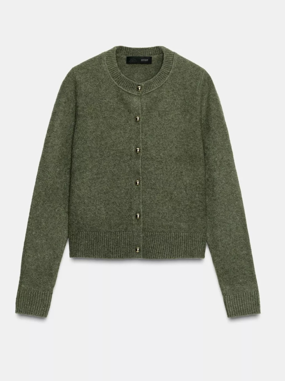 ZARA Olive Green Gold Ball Button Knit Cardigan | Size M